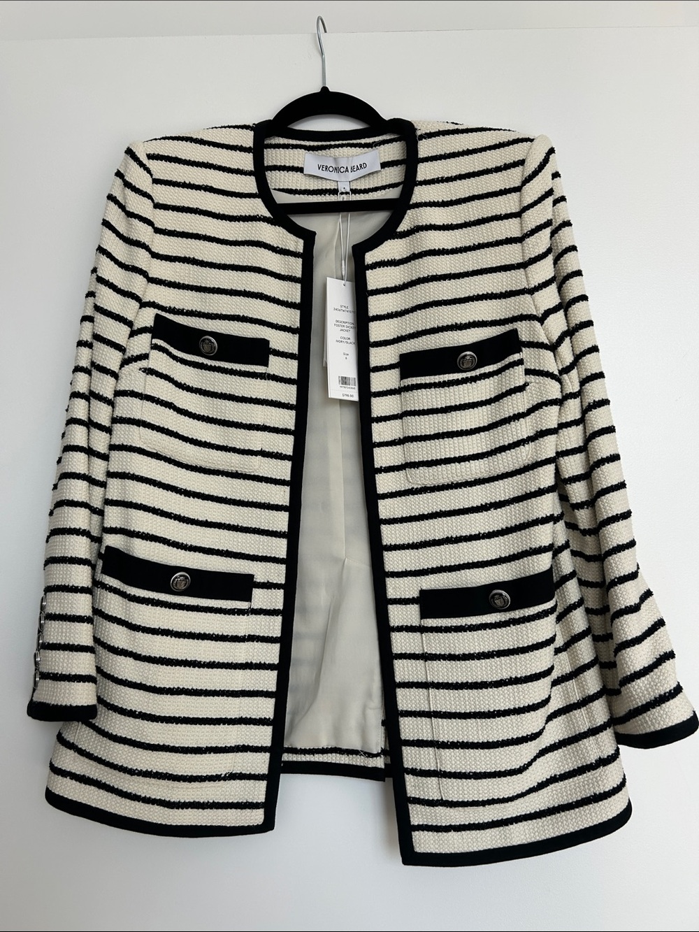 NWT Veronica Beard Cream and Black Blazer with Tailored Fit